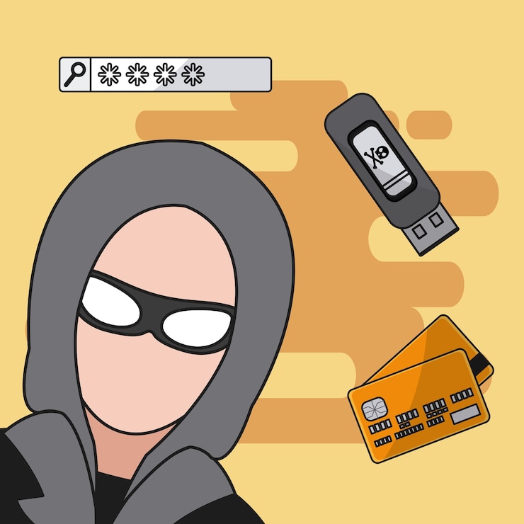 Vector pirata informático con el diseño gráfico del ejemplo del vector de los símbolos de seguridad