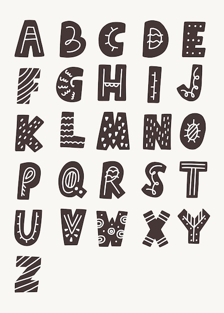 Pirata letras inglesas alfabeto en mayúsculas Doodle tipografía Dibujado a mano vivero bebé estilo escandinavo niños cartel