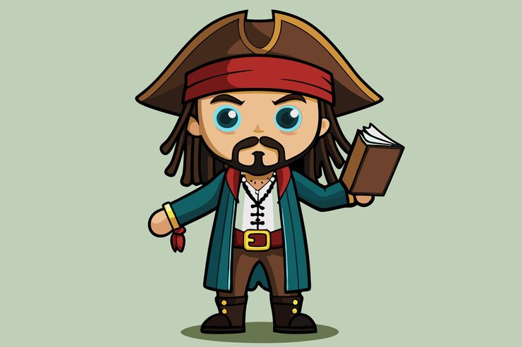 Vector un pirata con un libro y un libro en la mano