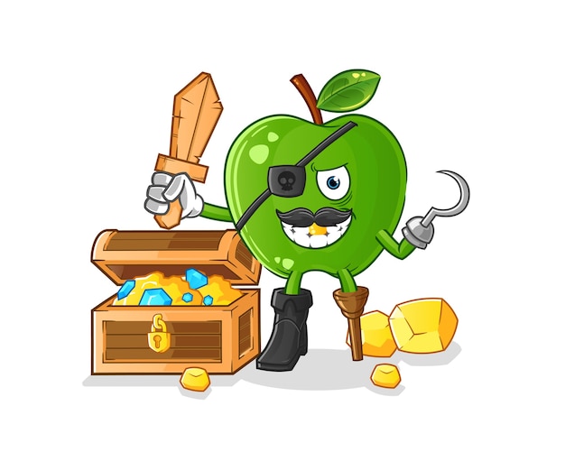 Pirata de manzana verde con mascota del tesoro