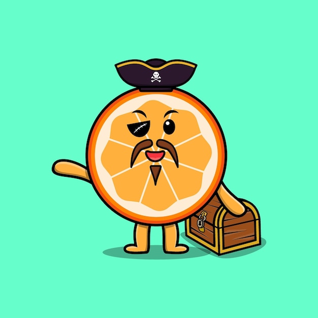 Pirata naranja de personaje de mascota de dibujos animados lindo