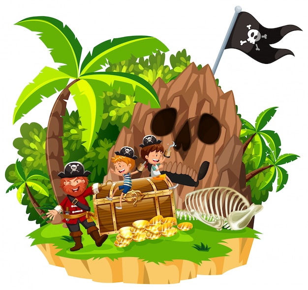 Pirata y niños en la isla