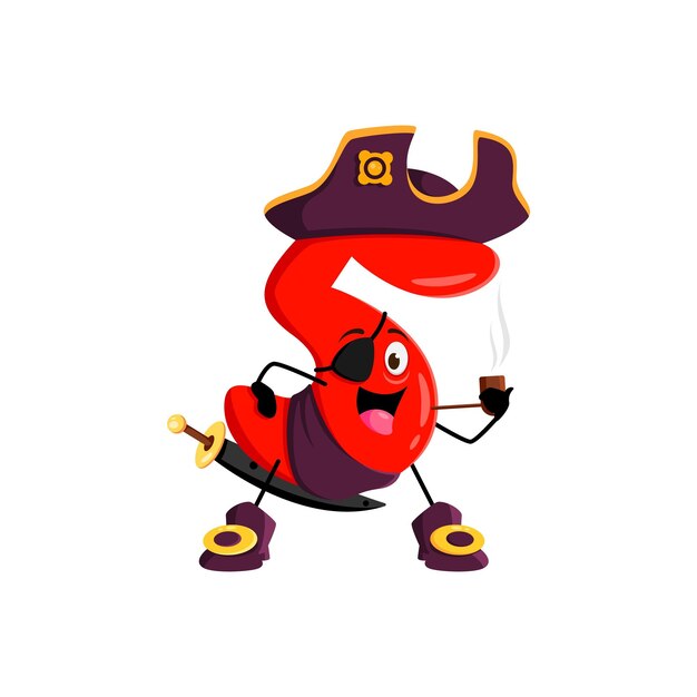 Pirata número cinco de dibujos animados con una pipa