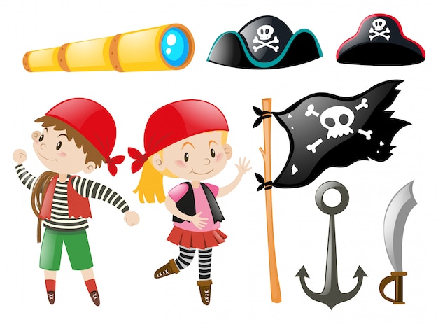 Vector pirata con piratas y otros elementos