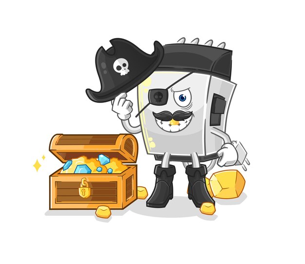 Pirata de las podadoras de pelo con el vector de dibujos animados de la mascota del tesoro