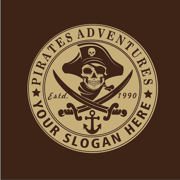 Piratas aventuras logo vector ilustración