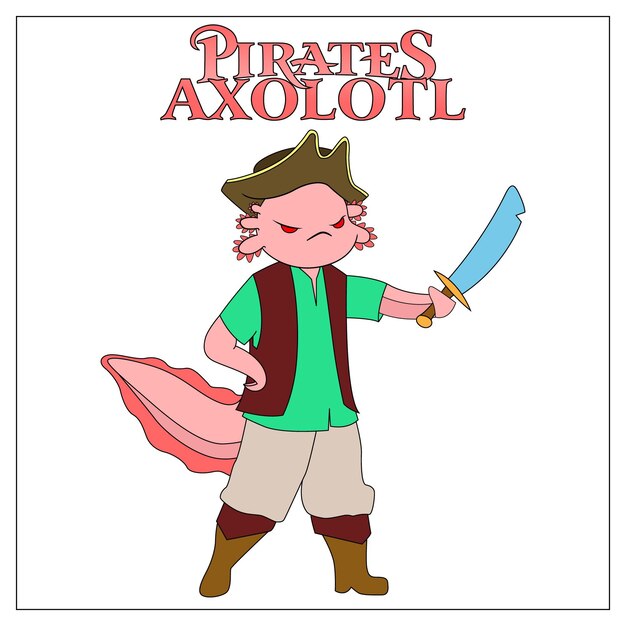 Vector piratas axolotl ilustración vectorial para niños