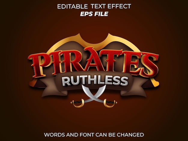piratas despiadados efectos de texto fuente editable tipografía texto 3d para juegos plantilla vectorial