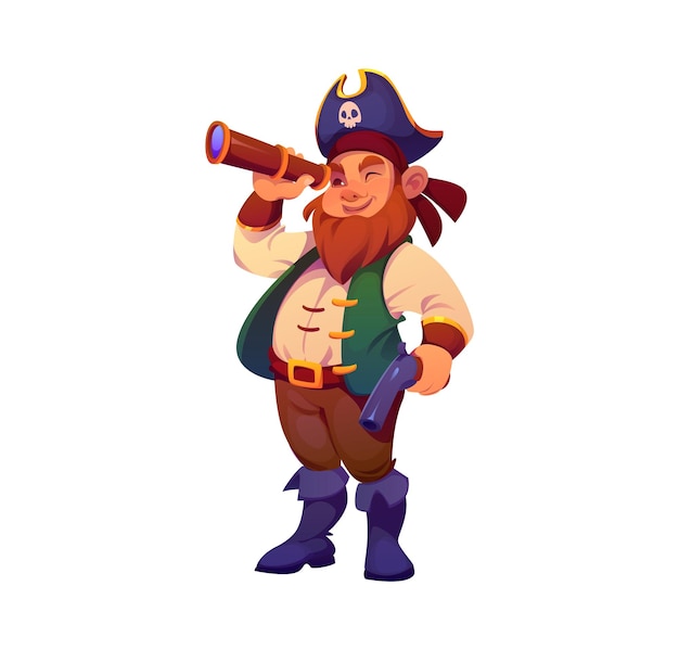 Los piratas de dibujos animados miran a través de un espejista