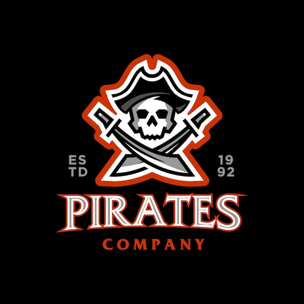 Piratas esport logo pirate skull con sombrero y crossing swords diseño del logotipo del emblema marinero