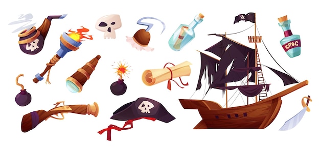 Vector piratas establecer iconos en estilo de dibujos animados.