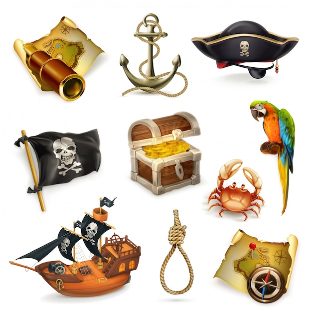 Piratas del mar, conjunto de imágenes prediseñadas de vector