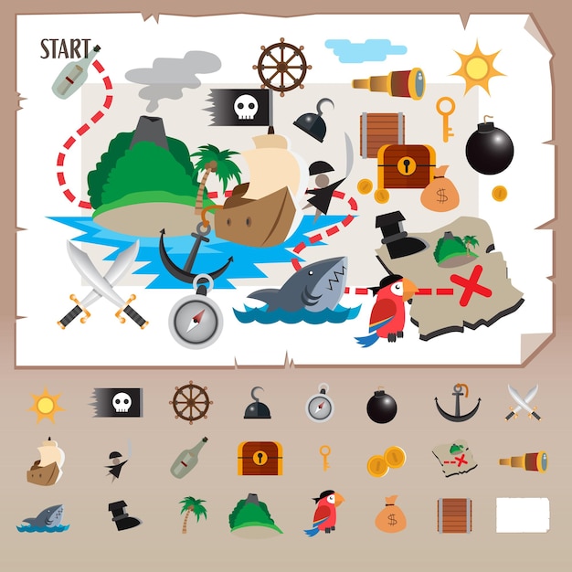 Pirate Icon Set Flat Desain ilustración vectorial
