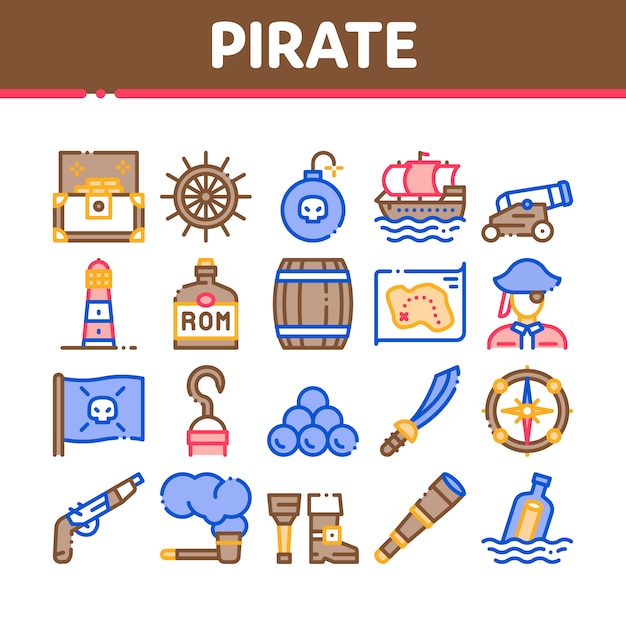 Pirate Sea Bandit Tool Collection Icons Set