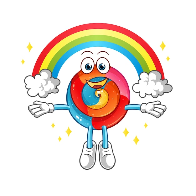 Piruleta con una ilustración de mascota de arco iris