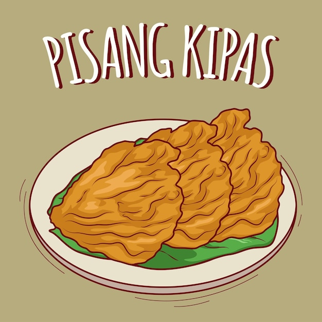 Pisang kipas ilustración comida indonesia con estilo de dibujos animados