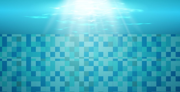 Vector piscina con agua azul.textura de la superficie del agua y fondo de baldosas.