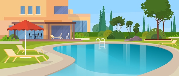 Vector piscina big modern villa hotel house exterior