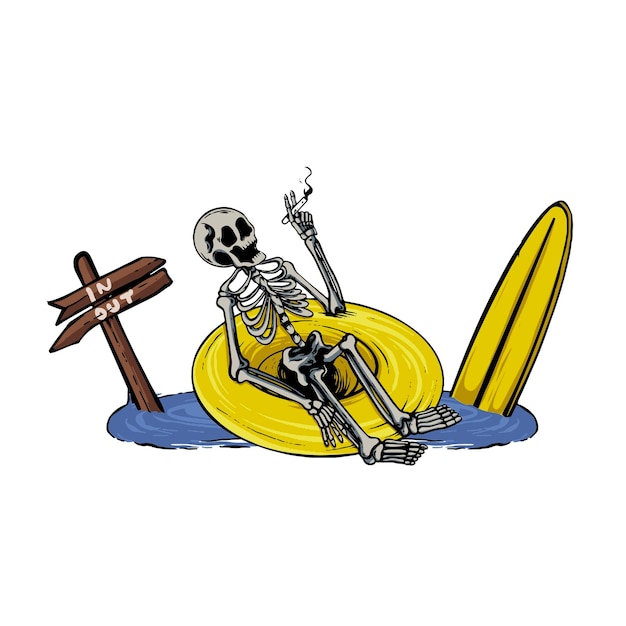 Piscina de calavera en camiseta de playa y diseño de pegatinas.