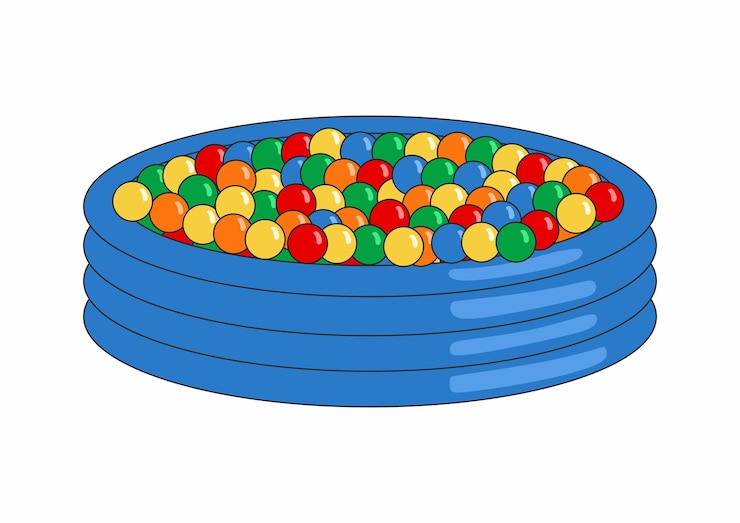 Vector piscina inflable para niños llena de bolas de plástico aisladas sobre fondo blanco