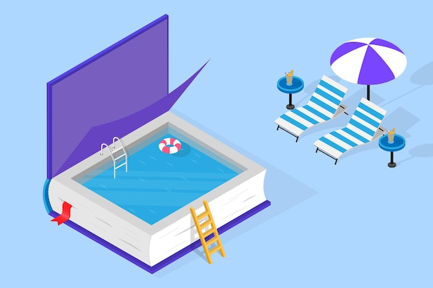 Vector una piscina con un libro y un libro sobre ella.