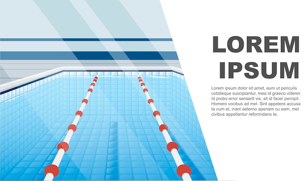 Piscina profesional con caminos para inmersión y lugar de ilustración de vector plano de agua para banner horizontal de texto.