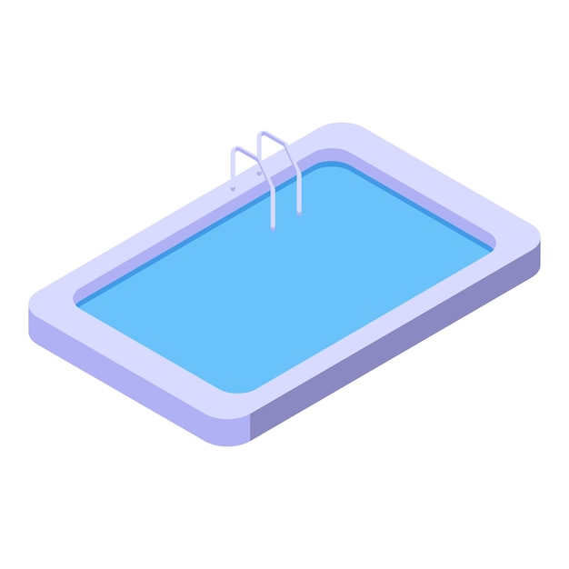 Piscina rectangular limpia con escalera de metal sobre un fondo blanco