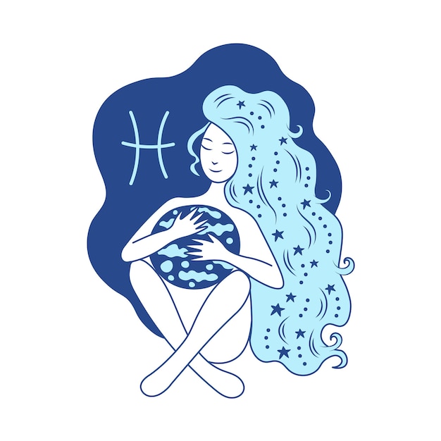 Piscis chica astrología vector ilustración