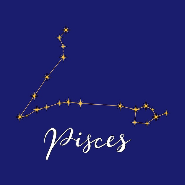 Piscis constelación astrología vector ilustración con inscripción de letras a mano