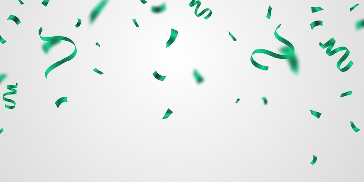 Vector un piso de caja de celebración con hermosos confeti verdes y cintas ilustración vectorial