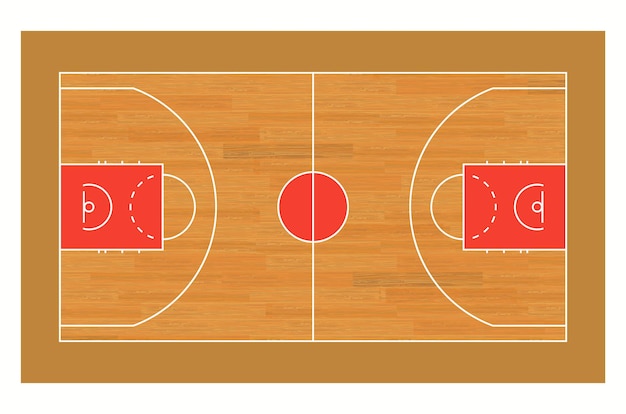 Vector piso de la cancha de baloncesto con línea vector de contorno de vista superior