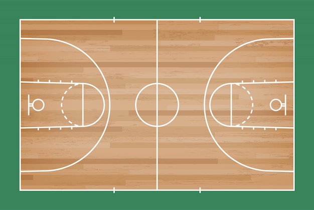 Piso de la cancha de básquet con la línea en el fondo de madera del modelo.