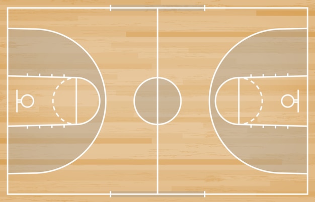 Vector piso de la cancha de básquet con la línea en el fondo de textura de madera