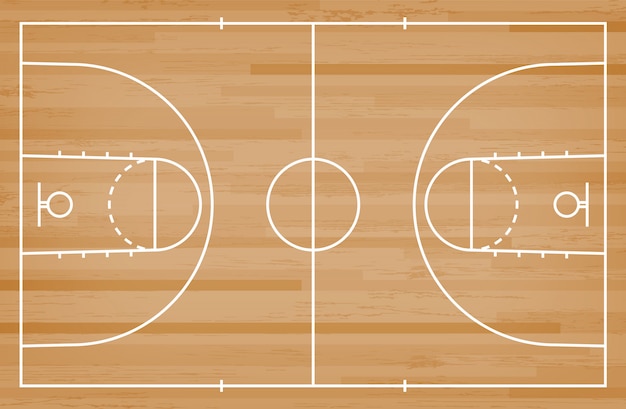 Vector piso de la cancha de básquet con la línea modelo en el fondo de madera.