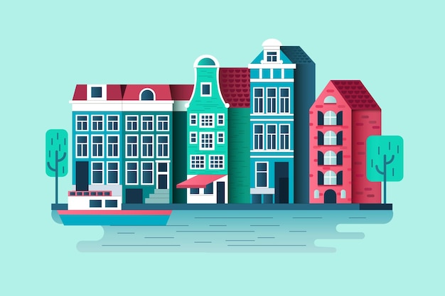 Vector piso de diseño de la ciudad de amsterdam