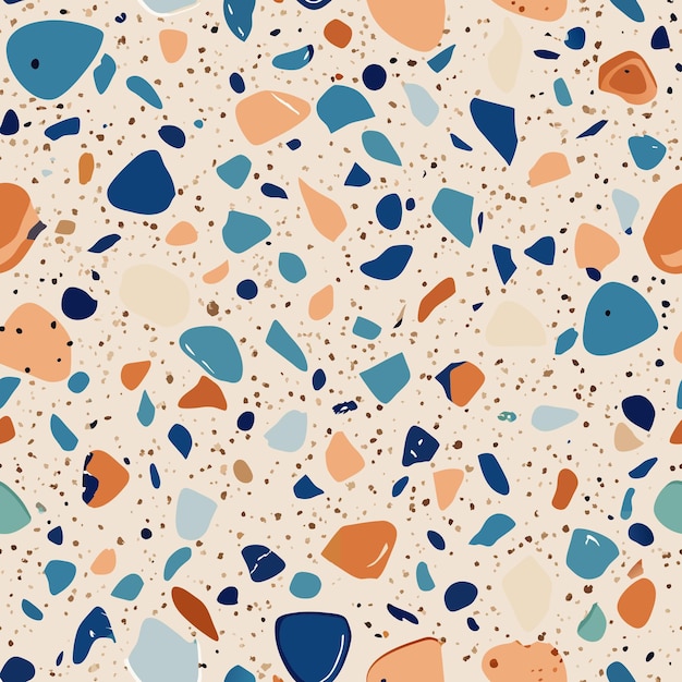 El piso de terrazo tiene un patrón vectorial sin costuras, una textura de mosaico de terrazo italiano y una impresión sin costuras de terrazo.