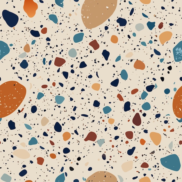 El piso de terrazo tiene un patrón vectorial sin costuras, una textura de mosaico de terrazo italiano y una impresión sin costuras de terrazo.