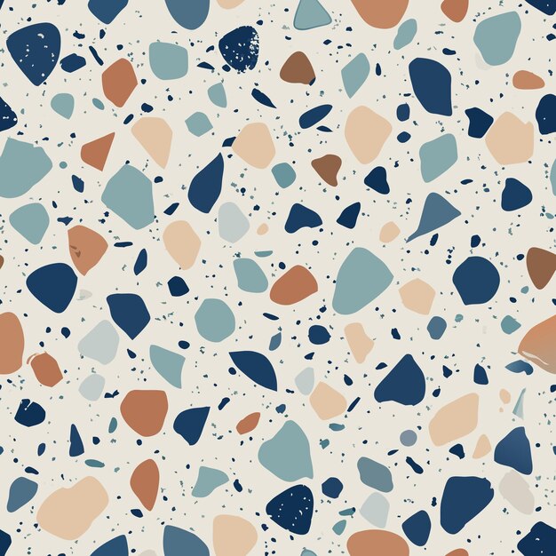 El piso de terrazo tiene un patrón vectorial sin costuras, una textura de mosaico de terrazo italiano y una impresión sin costuras de terrazo.