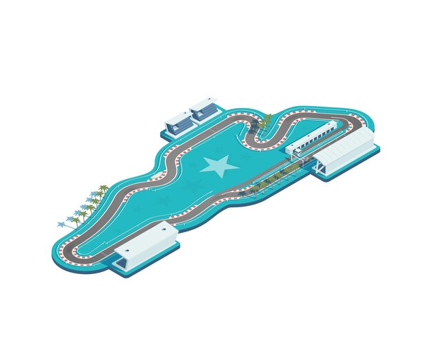 Pista de carreras isométrica Circuito de carreras en blanco Circuito de carreras isométrico Automovilismo