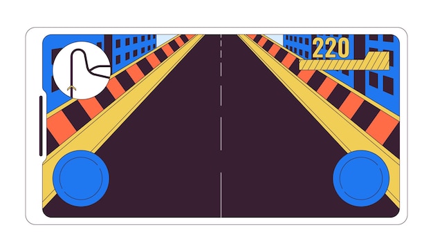 Pista de carreras vacía en la pantalla del teléfono inteligente Objeto de dibujos animados lineal 2D