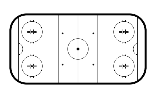 Pista de hockey sobre hielo, vista superior. esquema del campo de hockey aislado sobre fondo blanco. ilustración vectorial.