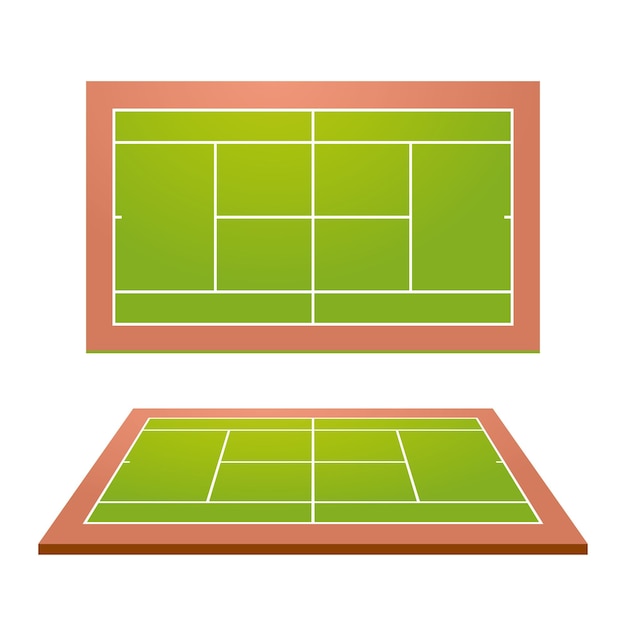 Pista de tenis Vista superior y perspectiva del campo de tenis Campo deportivo verde con marco marrón