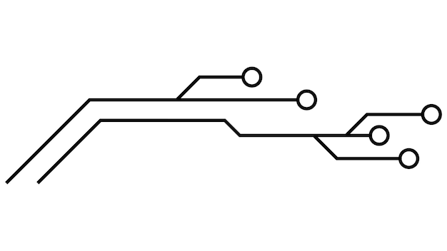 Pistas de PCB de placa de circuito impreso aisladas en fondo blanco Imágenes prediseñadas técnicas con líneas y anillos en los extremos Divisores para diseño Elemento de diseño vectorial