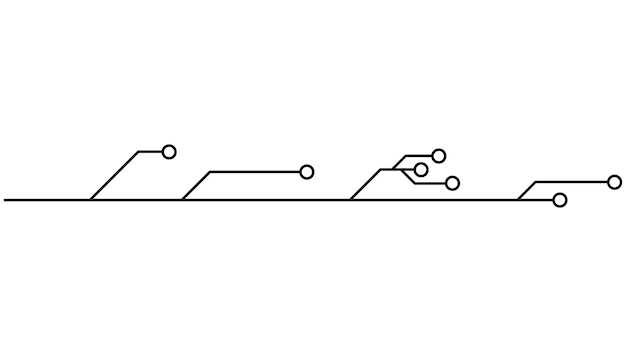 Pistas de PCB de placa de circuito impreso aisladas en fondo blanco Imágenes prediseñadas técnicas con líneas y anillos en los extremos Divisores para diseño Elemento de diseño vectorial