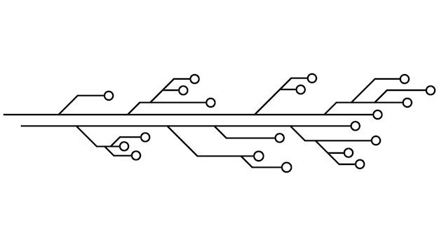 Pistas de PCB de placa de circuito impreso aisladas en fondo blanco Imágenes prediseñadas técnicas con líneas y anillos en los extremos Divisores para diseño Elemento de diseño vectorial