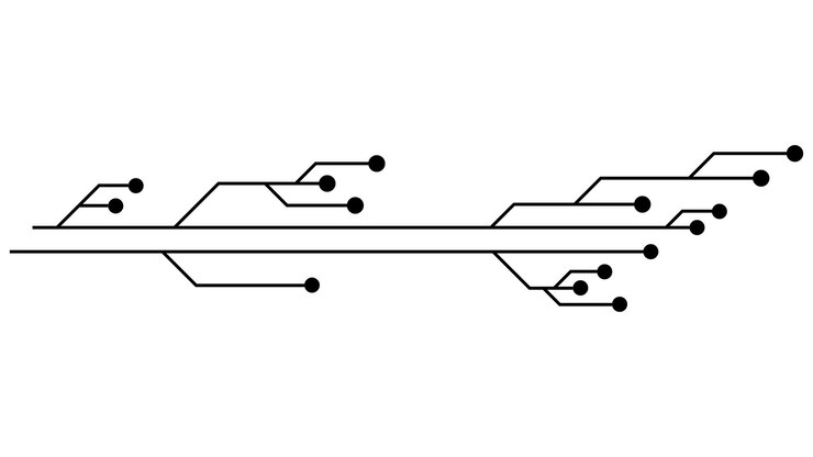 Vector pistas de pcb de placa de circuito impreso aisladas en fondo blanco imágenes prediseñadas técnicas con líneas y puntos en los extremos divisores para diseño elemento de diseño vectorial