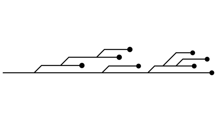 Vector pistas de pcb de placa de circuito impreso aisladas sobre fondo blanco imágenes prediseñadas técnicas con líneas y puntos en los extremos divisores para el diseño vector