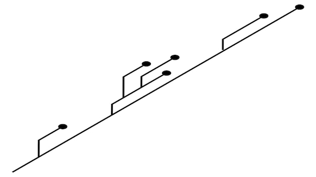 Pistas de PCB de placa de circuito impreso isométrica aisladas sobre fondo blanco Imágenes prediseñadas técnicas con líneas y puntos en los extremos Elemento de diseño vectorial