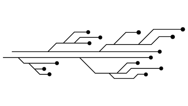 Pistas de placas de circuitos impresos de PCB aisladas sobre fondo blanco Clipart técnico con líneas y puntos