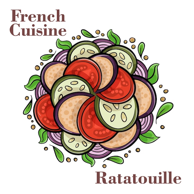 Pisto de verduras casero tradicional horneado en sartén de hierro fundido dieta saludable comida vegetariana francesa